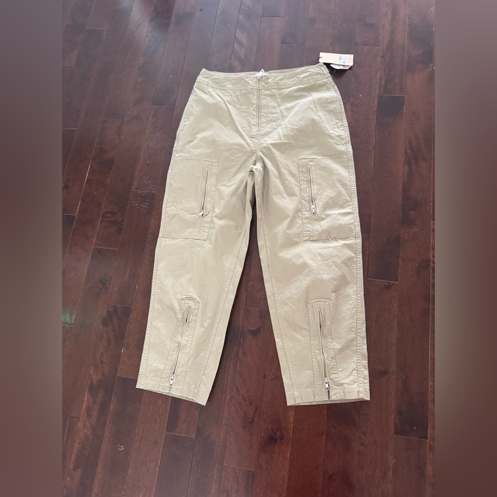 NWT Scotch & Soda Ripstop Cargo Pants Women Army Green Zippers Cinch Waist